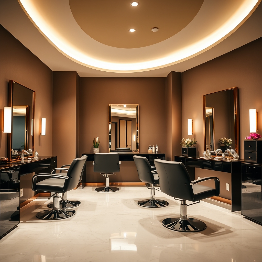 Bright salon chair and mirror setup