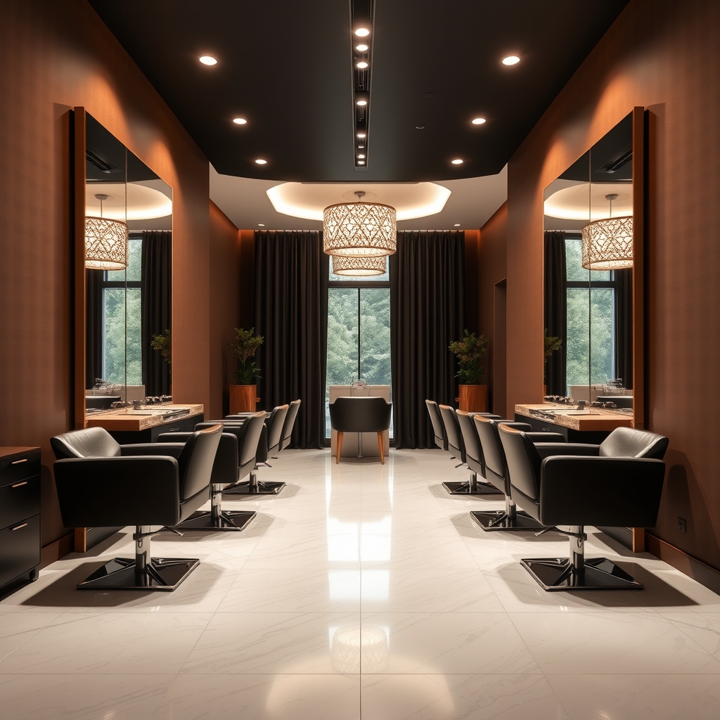 Gold-lit salon suite interior